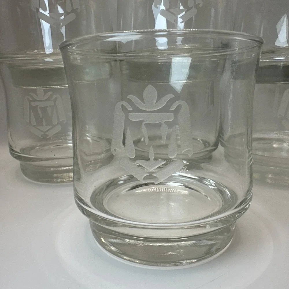 Vintage Set of 7 Kingsford Monogram W Whiskey Glasses 13oz Rocks Old Fashioned